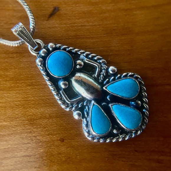 Southwestern Style Sterling Silver and Faux Turquoise Necklace - Picture 3 of 8
